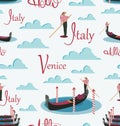 Hello, Italy, Venice. Gondolas and gondolier. Royalty Free Stock Photo